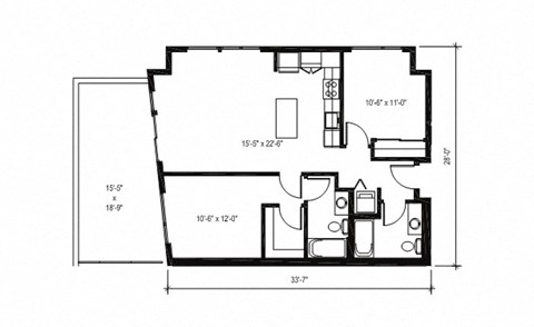 Floor plan for 2 beds, 2 baths, 935 sqft